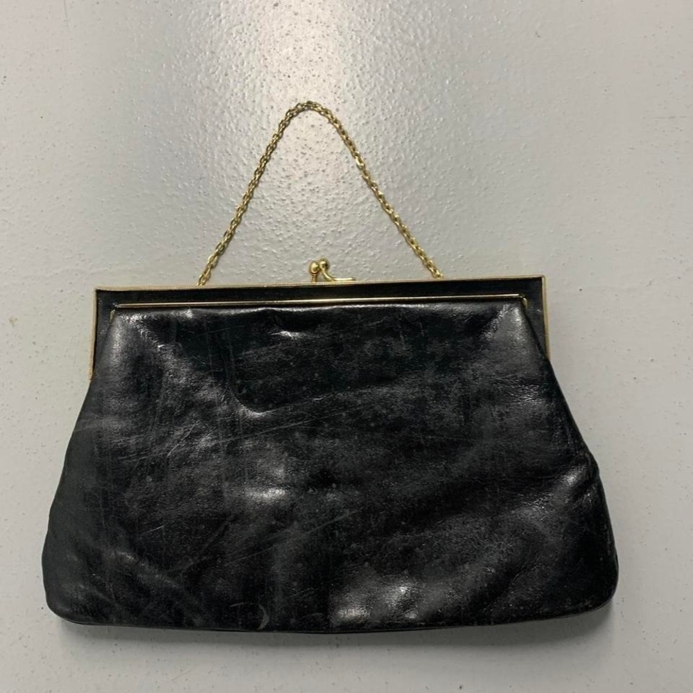 Vintage Black Leather Clutch Purse - Etra